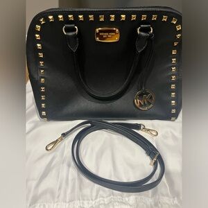 Michael Kors black and gold studded crossbody bag